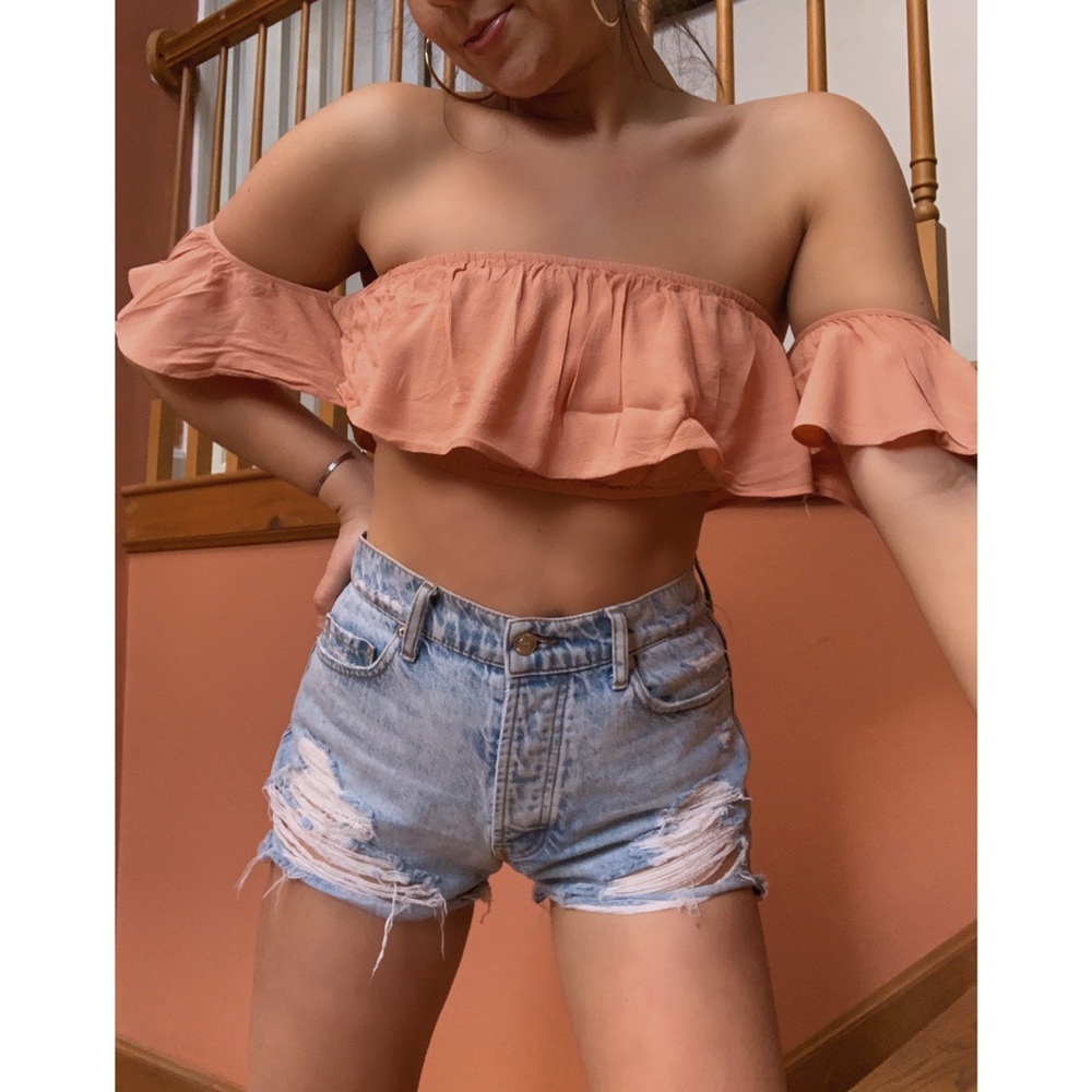 Pink Off the Shoulder Crop Top